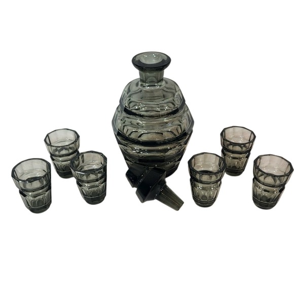 Other - Moser Smoked Grey Decanter Stopper and Shot Glasses Set - Vintage Barware‎
